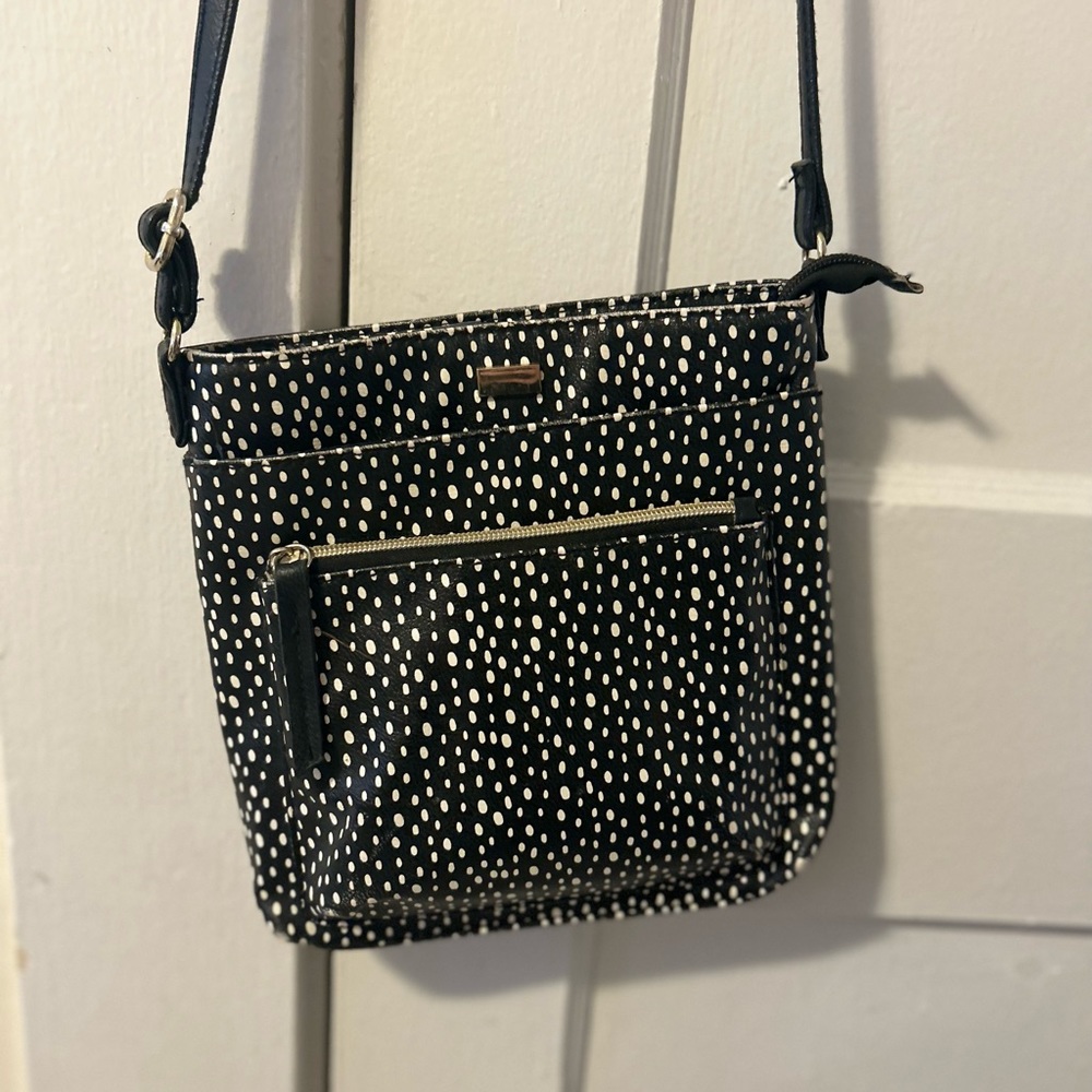 Black and white long over the shoulder handbag